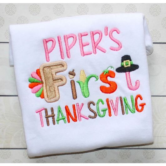 First Thanksgiving Word Art Embroidery Design