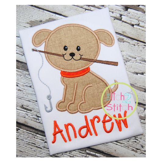 Fishing Puppy Applique | Machine Embroidery Designs by JuJu