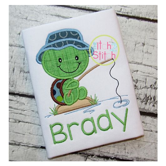 Fishing Turtle Applique | Machine Embroidery Designs by JuJu