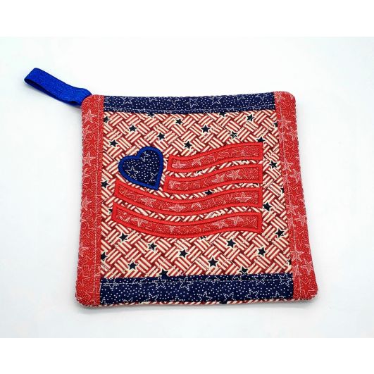 ITH Patriotic Flag Pot Holder 2 | Machine Embroidery Designs by JuJu