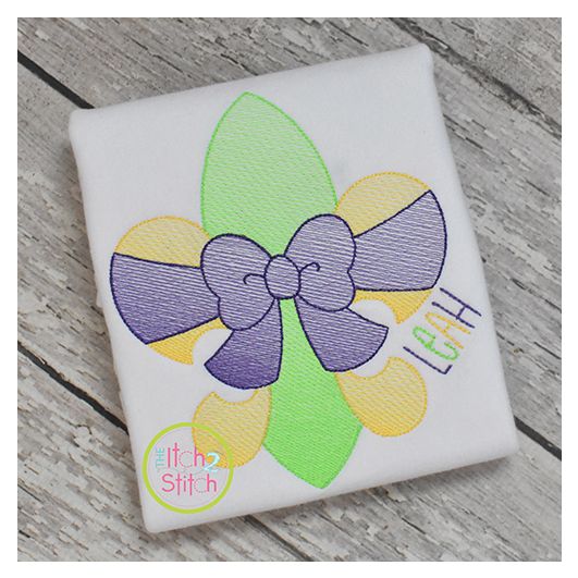 Fleur De Lis Big Bow Sketch | Machine Embroidery Designs by JuJu