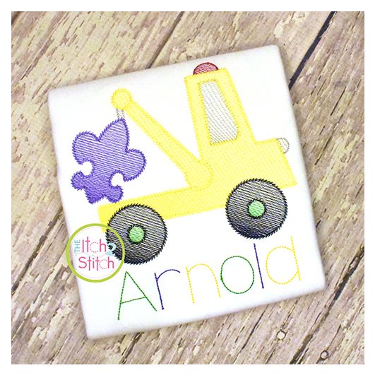 Fleur de Lis Tow Truck Sketch | Machine Embroidery Designs by JuJu