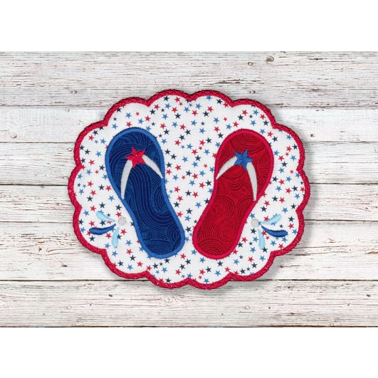 ITH Patriotic Flip Flops Mug Rug | Machine Embroidery Designs by JuJu