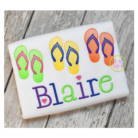 Flip Flops Trio Sketch | Machine Embroidery Designs by JuJu