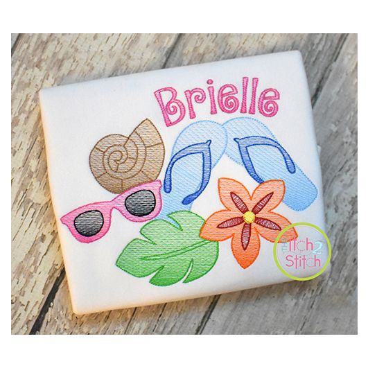 Flip Flops Tropical Scene Sketch Embroidery | Machine Embroidery Designs by JuJu
