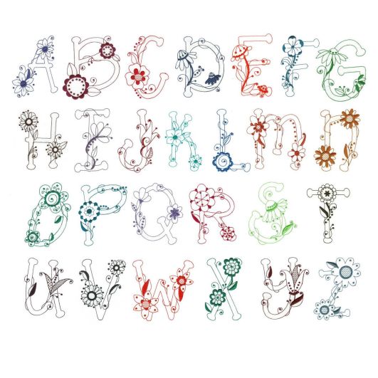 Flirty Florals Redwork Alphabet Machine Embroidery Designs by JuJu