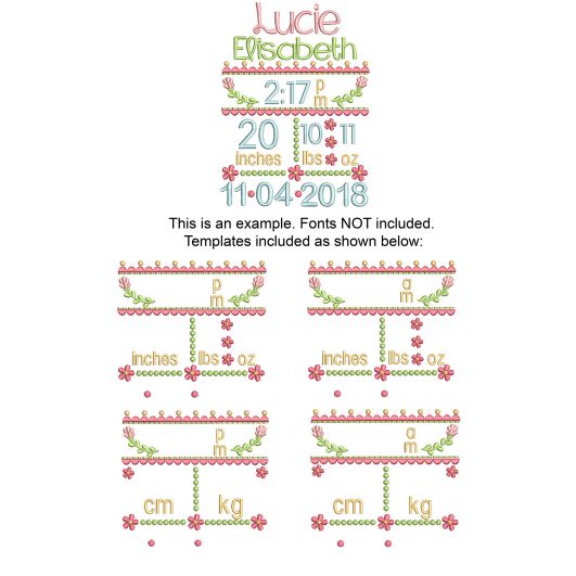 Fun Floral Embroidery Birth Announcement Template Machine Embroidery Designs by JuJu
