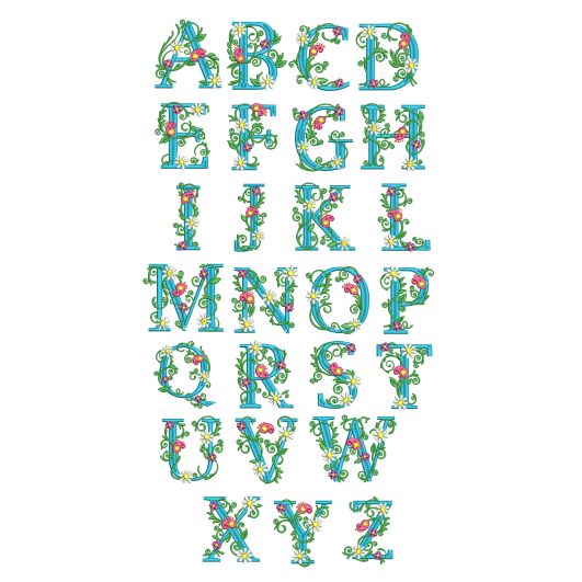 Floral Monogram Non Split Version Machine Embroidery Designs by JuJu