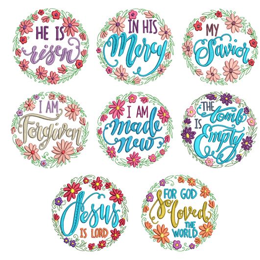 Floral Wreaths Faith Machine Embroidery Designs by JuJu
