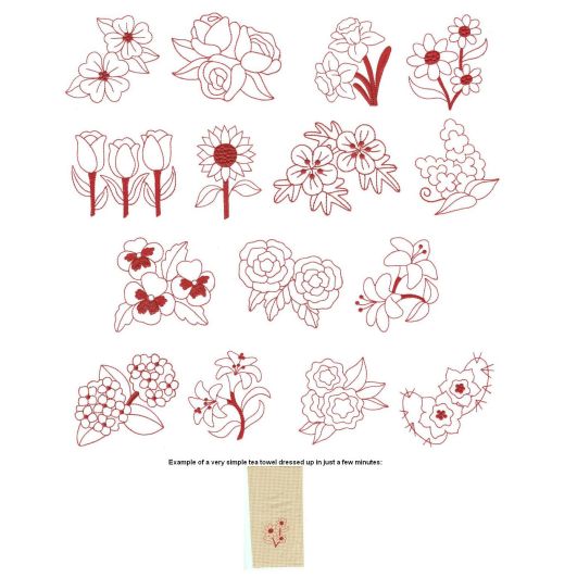 Beautiful Blossoms Redwork Machine Embroidery Designs by JuJu