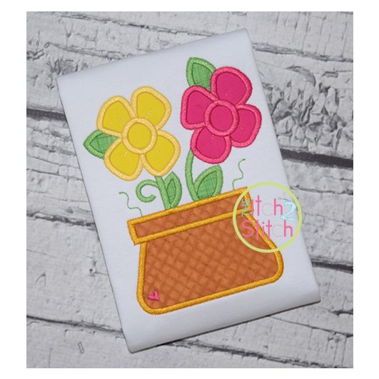 Flower Pot Applique | Machine Embroidery Designs by JuJu