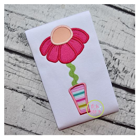 Flower Vase Applique with Rick Rack Trim | Machine Embroidery Designs by JuJu