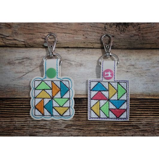 ITH Snap Tab Key Fob Flying Geese Quilt Block | Machine Embroidery Designs by JuJu