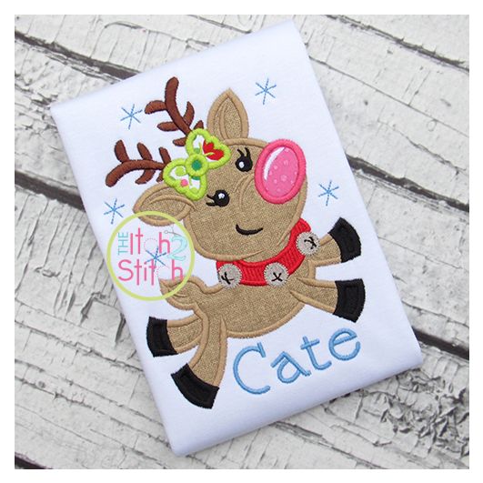 Flying Reindeer Girl Applique | Machine Embroidery Designs by JuJu