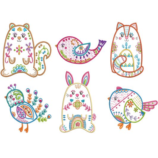Folk Art Animals 1 Machine Embroidery Designs by JuJu