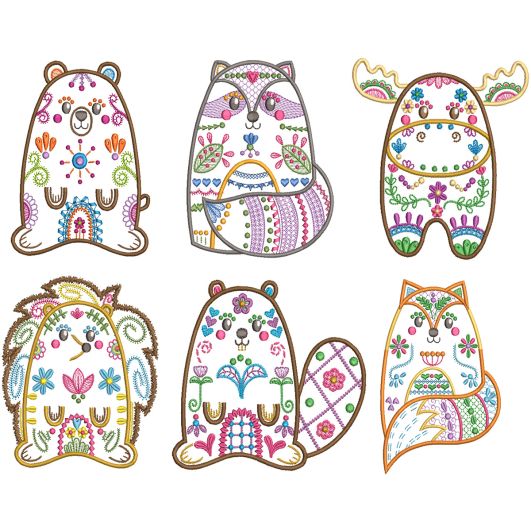 Folk Art Animals 2 Machine Embroidery Designs by JuJu