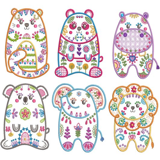 Folk Art Animals 3 Machine Embroidery Designs by JuJu