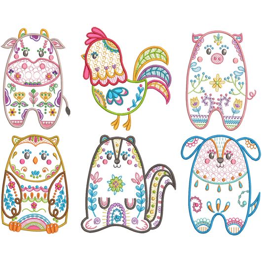 Folk Art Animals 4 Machine Embroidery Designs by JuJu