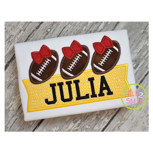Football Bow Trio Banner Applique Design | Machine Embroidery Designs by JuJu