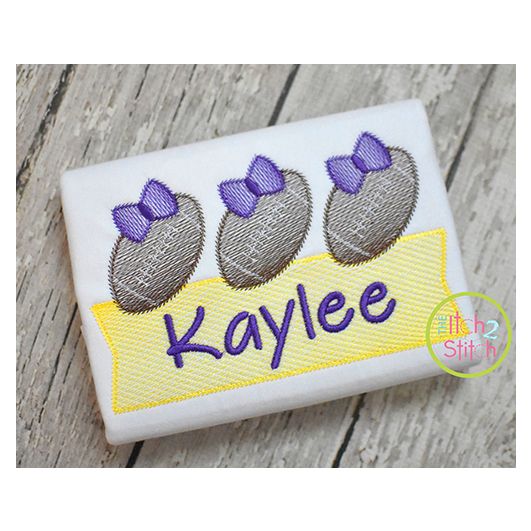 Football Bow Trio Banner Sketch Embroidery Design | Machine Embroidery Designs by JuJu