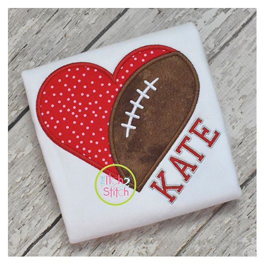 Football In Heart Applique Design | Machine Embroidery Designs by JuJu