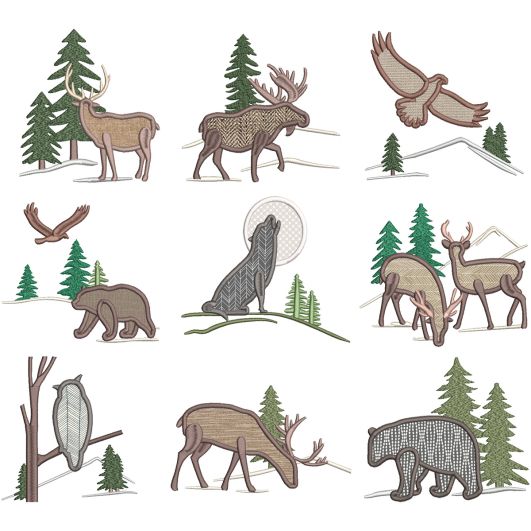 Forest Silhouettes Applique Machine Embroidery Designs by JuJu 