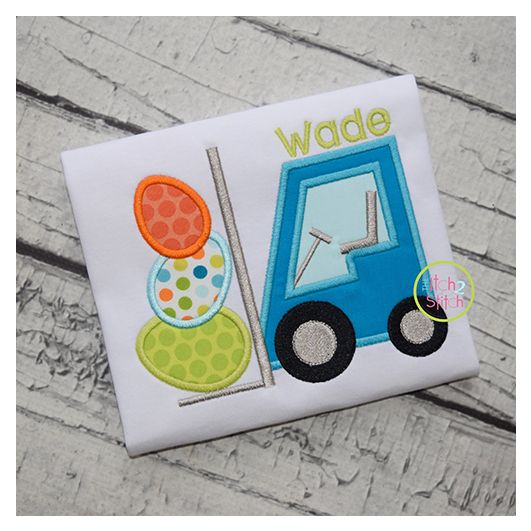 Itch 2 Stitch Forklift Easter Eggs Applique Digital Embroidery Machine Designs by JuJu
