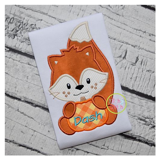 Fox with Pumpkin Boy Applique | Machine Embroidery Designs by JuJu