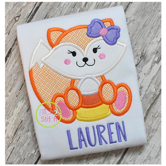 Fox Candy Corn Girl Applique | Machine Embroidery Designs by JuJu