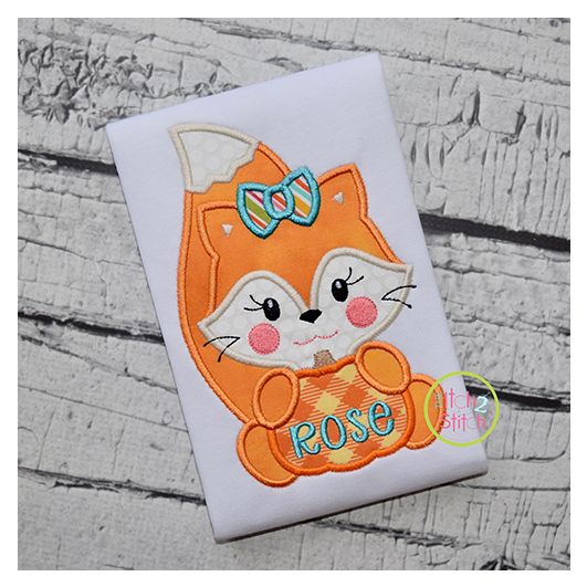 Fox with Pumpkin Girl Applique | Machine Embroidery Designs by JuJu