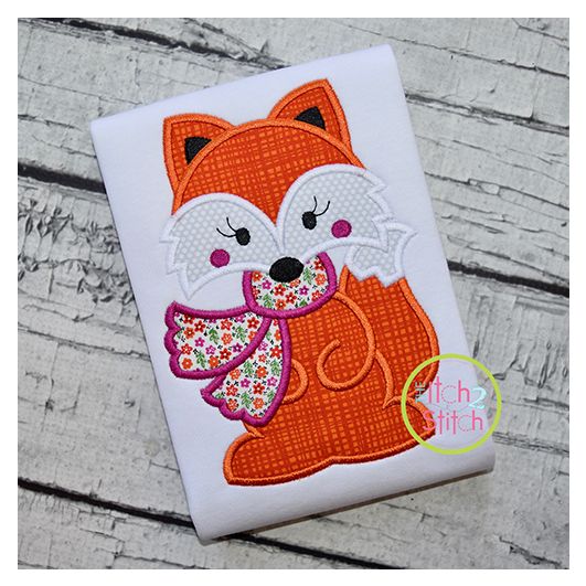 Fox with Scarf Girl Applique | Machine Embroidery Designs by JuJu