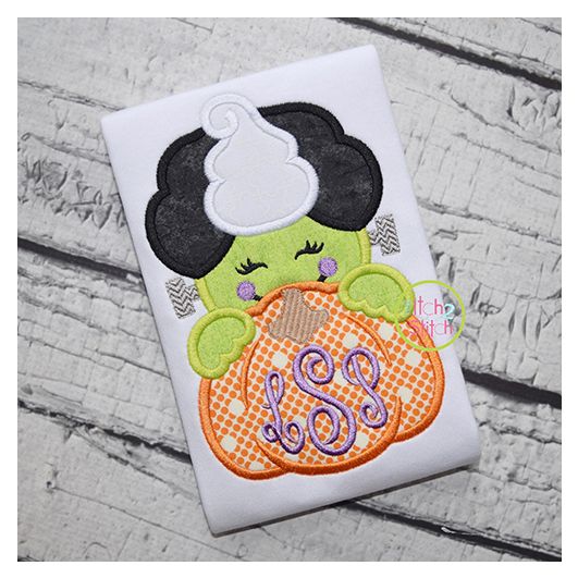 Franken Bride Pumpkin Peeker Applique | Machine Embroidery Designs by JuJu
