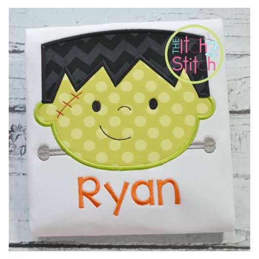 Frankenstein Head Applique | Machine Embroidery Designs by JuJu