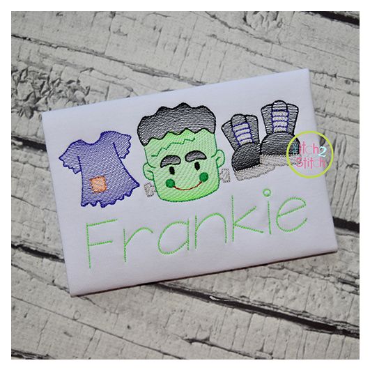 Frankenstein Trio Sketch | Machine Embroidery Designs by JuJu