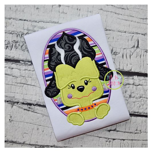 Frankie Bride Dog Oval Applique | Machine Embroidery Designs by JuJu