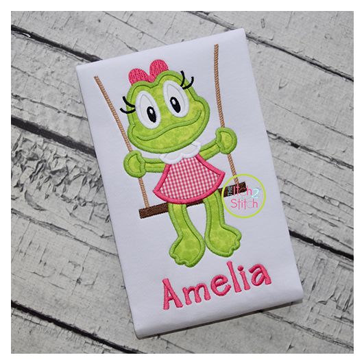Froggie in the Swing Girl Applique | Machine Embroidery Designs by JuJu