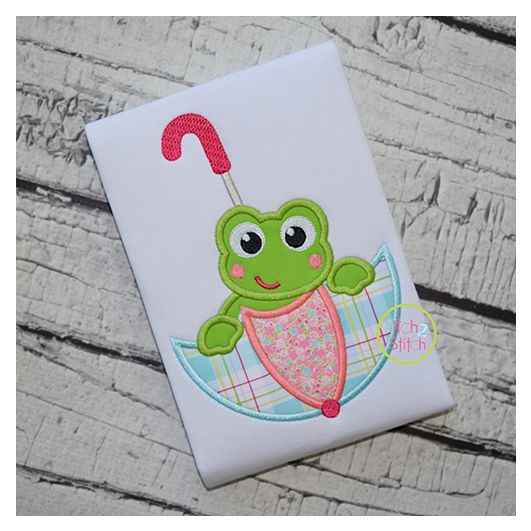 Frog in Umbrella Applique | Machine Embroidery Designs by JuJu