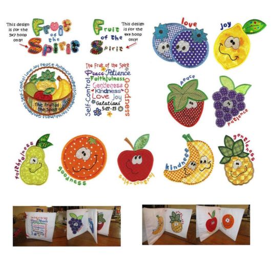 Fruit of the Spirit Applique Machine Embroidery Designs by JuJu 