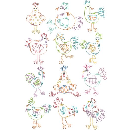 Funky Chickens Vintage Stitch Machine Embroidery Designs by JuJu