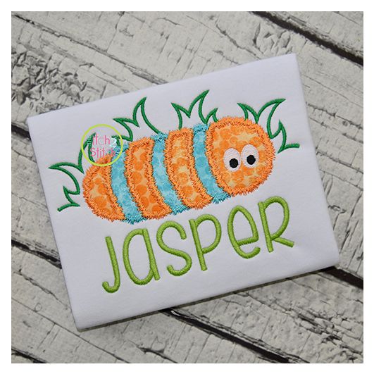 Fuzzy Caterpillar in Grass Applique | Machine Embroidery Designs by JuJu