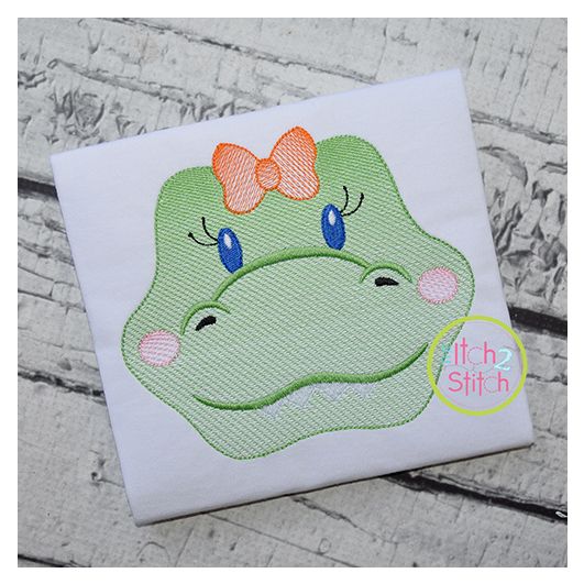 Gator Face Girl Sketch Embroidery | Machine Embroidery Designs by JuJu
