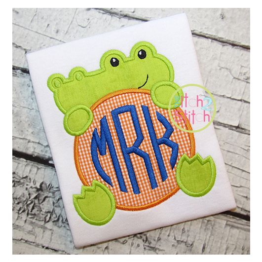 Gator Mascot Monogram Peeker Applique | Machine Embroidery Designs by JuJu