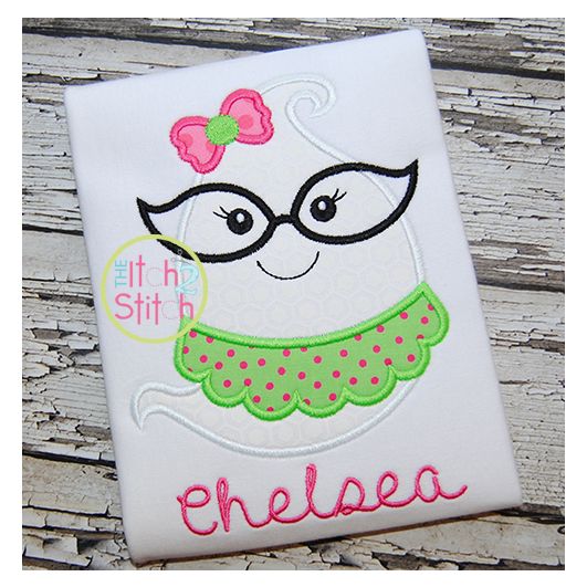 Ghost Glasses Girl Applique | Machine Embroidery Designs by JuJu