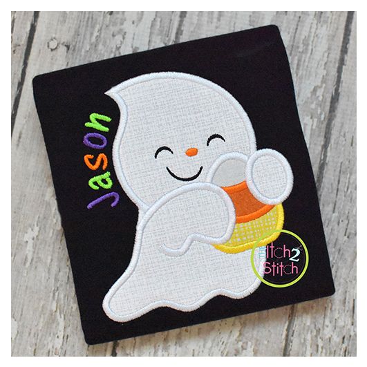 Ghost Hugging Candy Corn Boy Applique | Machine Embroidery Designs by JuJu