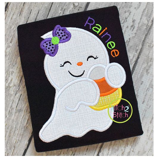 Ghost Hugging Candy Corn Girl Applique | Machine Embroidery Designs by JuJu