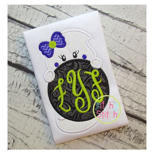 Ghost Peeker Girl Applique | Machine Embroidery Designs by JuJu