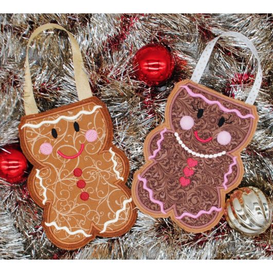 Mr and Mrs Gingerbread Treat Bags | Machine Embroidery Designs by JuJu