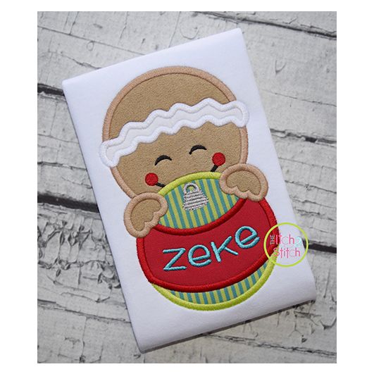 Gingerbread Boy Ornament Peeker Applique | Machine Embroidery Designs by JuJu