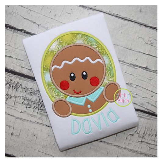 Gingerbread Oval Boy Applique | Machine Embroidery Designs by JuJu