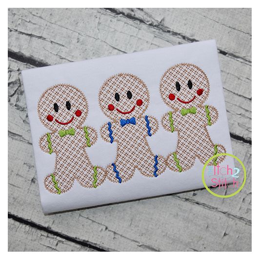 Gingerbread Boy Trio Motif Embroidery | Machine Embroidery Designs by JuJu